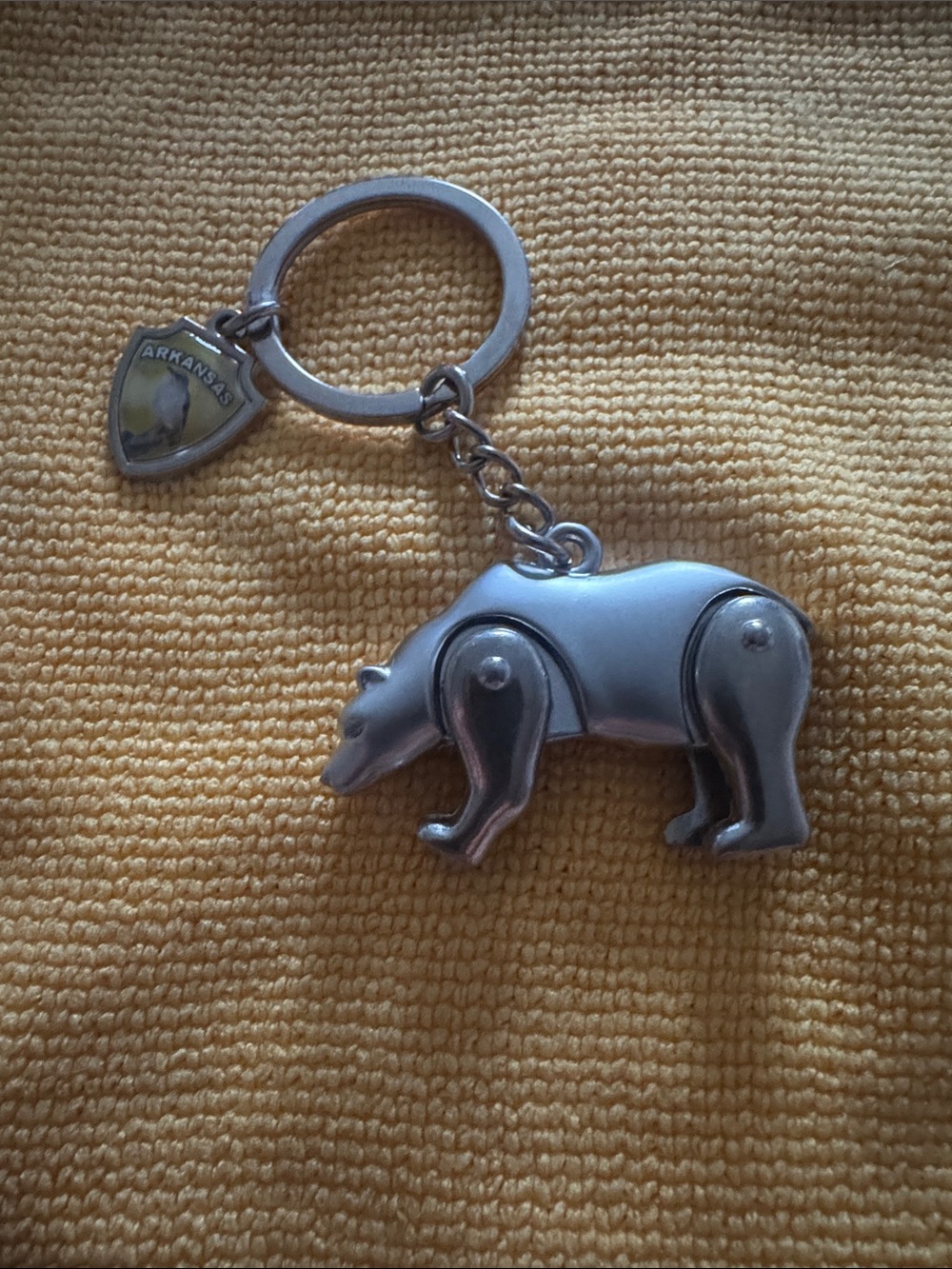 Silver Bear Keychain with Arkansas Shield Charm